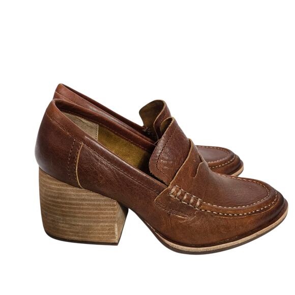 Kork Ease Modeste Penny Loafer Heels Brown Leather Pump Chunky Block Slip On 8.5 - Picture 10 of 16